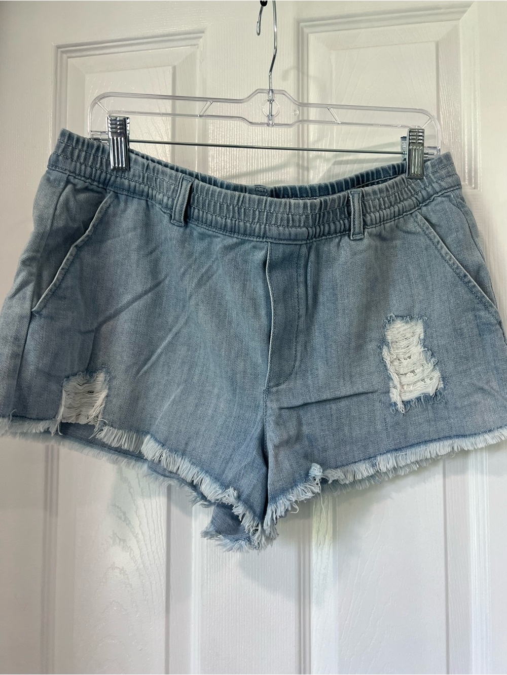 aerie Light Blue Distressed Denim Short Shorts